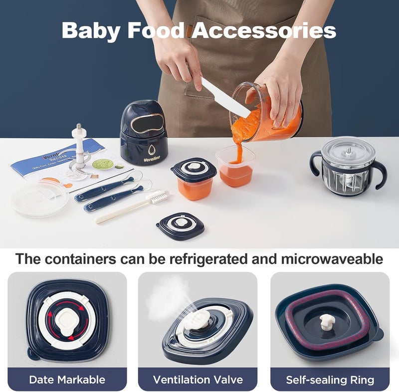 Veroline Baby Food Maker, 10-in-1 Baby Food Processor Set with 2 Glass Bowls (600ml+300ml), Baby Food Blender for Baby Puree, Fruit, Meat, Vegatable, Baby Food Storage Containers, Baby Essentials - Image 2